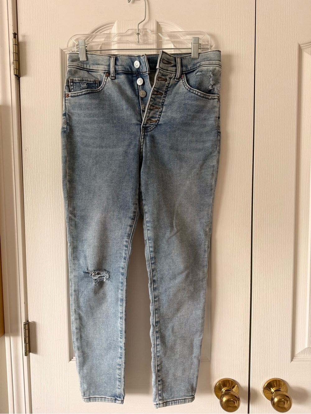 Express High Rise Button Fly Skinny Jeans Light Wash Distressed Size 4S